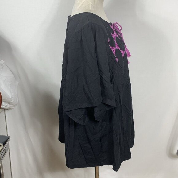 Knox Rose Women's Blouse 2X Embroidered Black Purple Stretch Cotton Boho NWT - Picture 3 of 6
